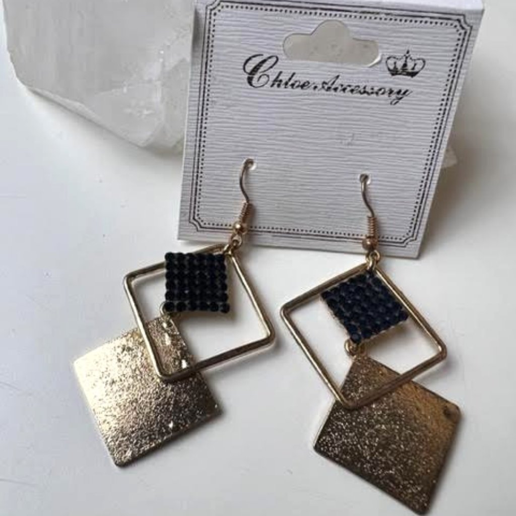Gold And Black Geometric Earrings